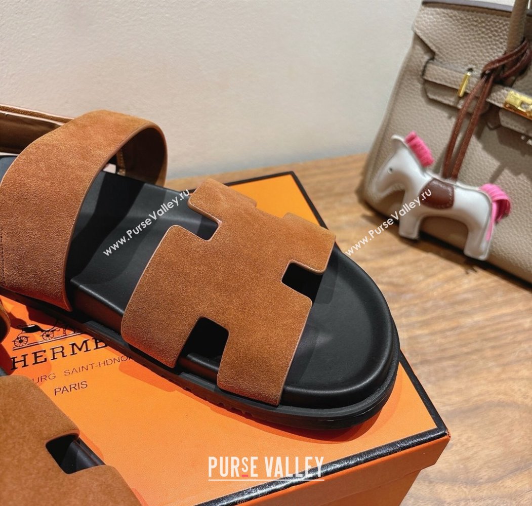 Hermes Genius Strap Sandals in Suede Tan 2025 H082011 (XC-250820176)