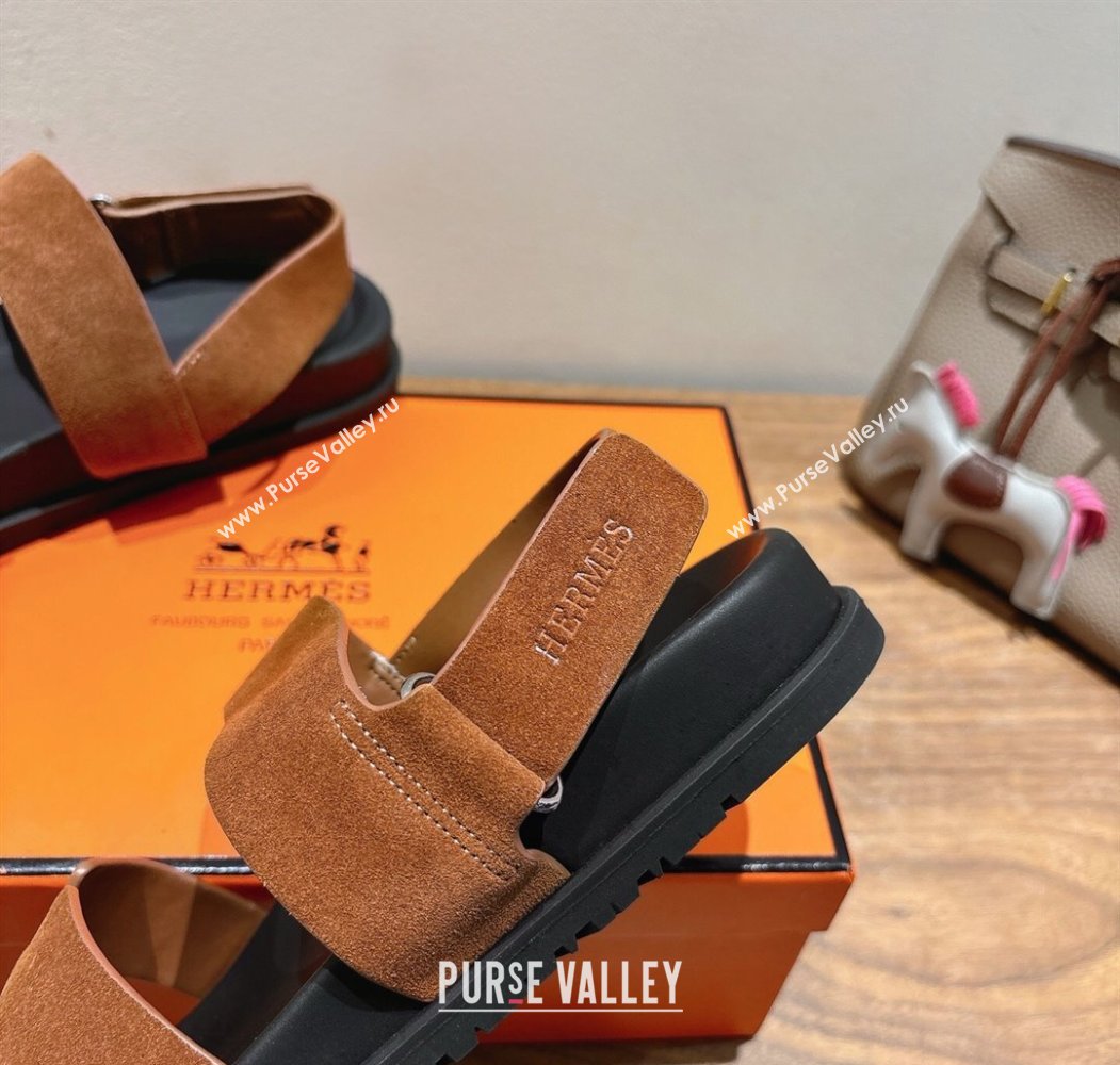 Hermes Genius Strap Sandals in Suede Tan 2025 H082011 (XC-250820176)