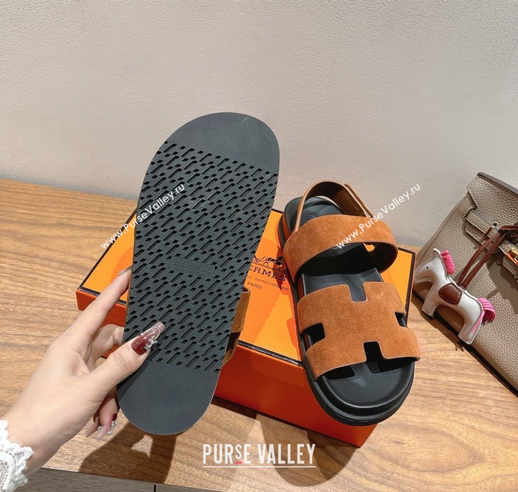 Hermes Genius Strap Sandals in Suede Tan 2025 H082011 (XC-250820176)