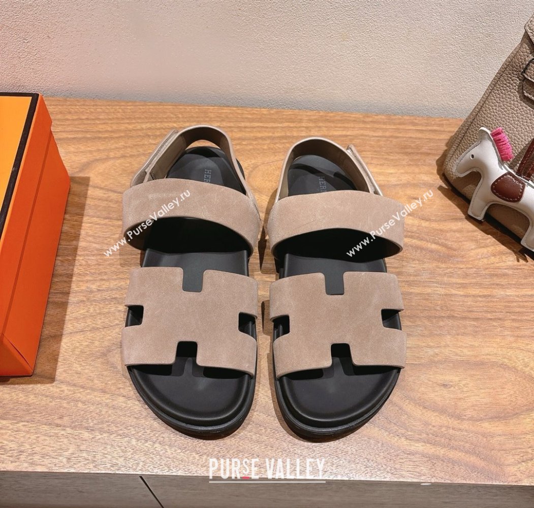 Hermes Genius Strap Sandals in Suede Grey 2025 H082011 (XC-250820177)