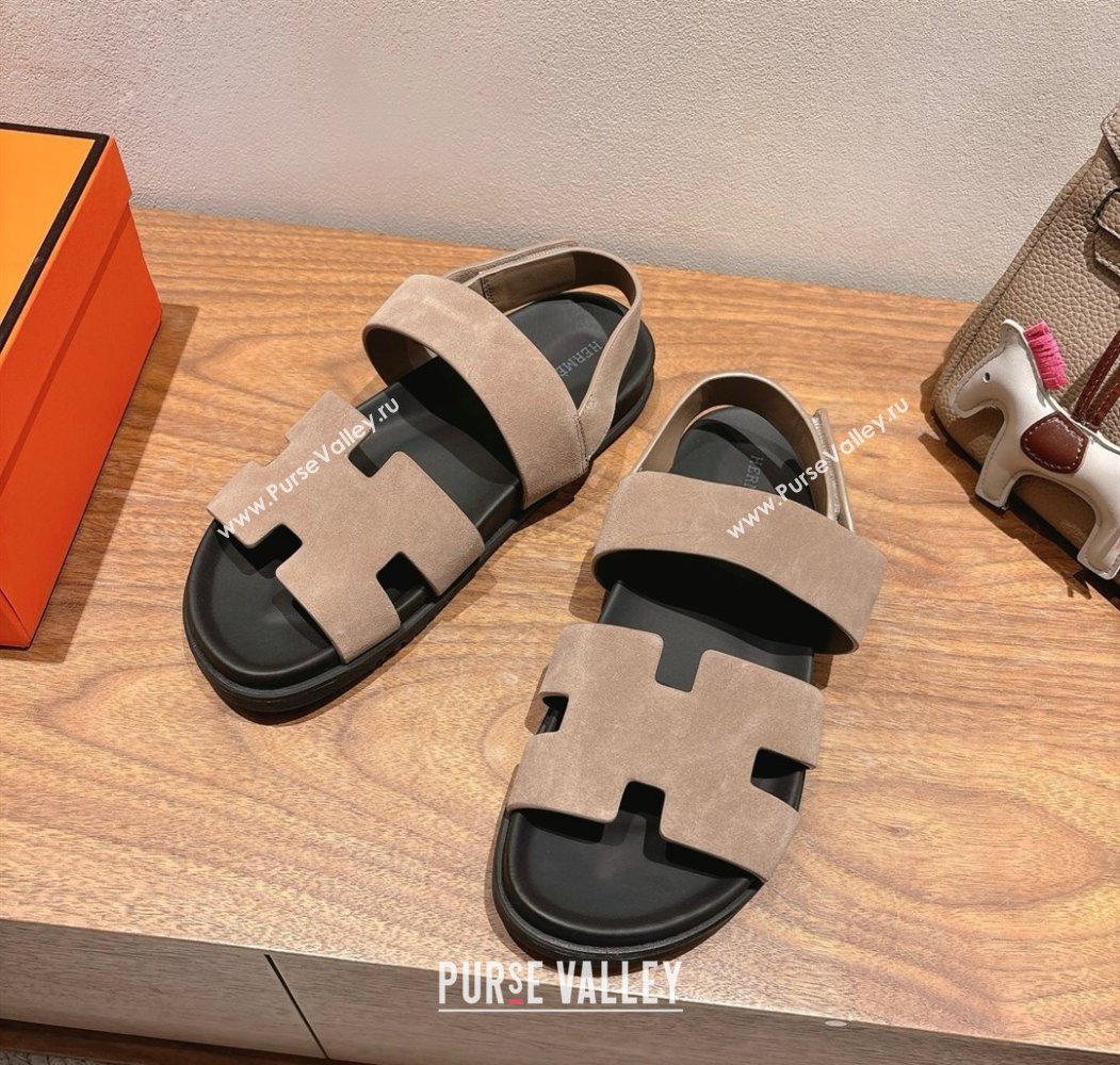 Hermes Genius Strap Sandals in Suede Grey 2025 H082011 (XC-250820177)