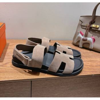 Hermes Genius Strap Sandals in Suede Grey 2025 H082011 (XC-250820177)