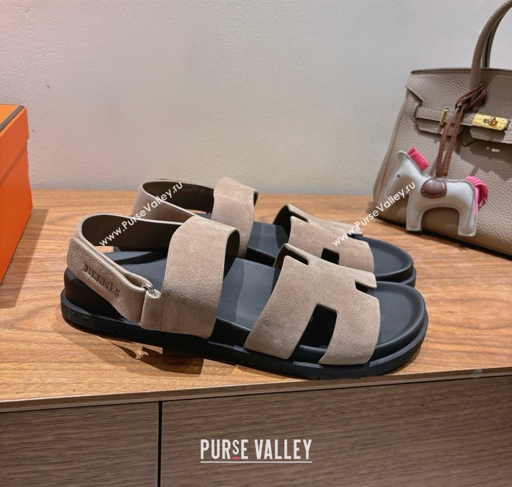 Hermes Genius Strap Sandals in Suede Grey 2025 H082011 (XC-250820177)