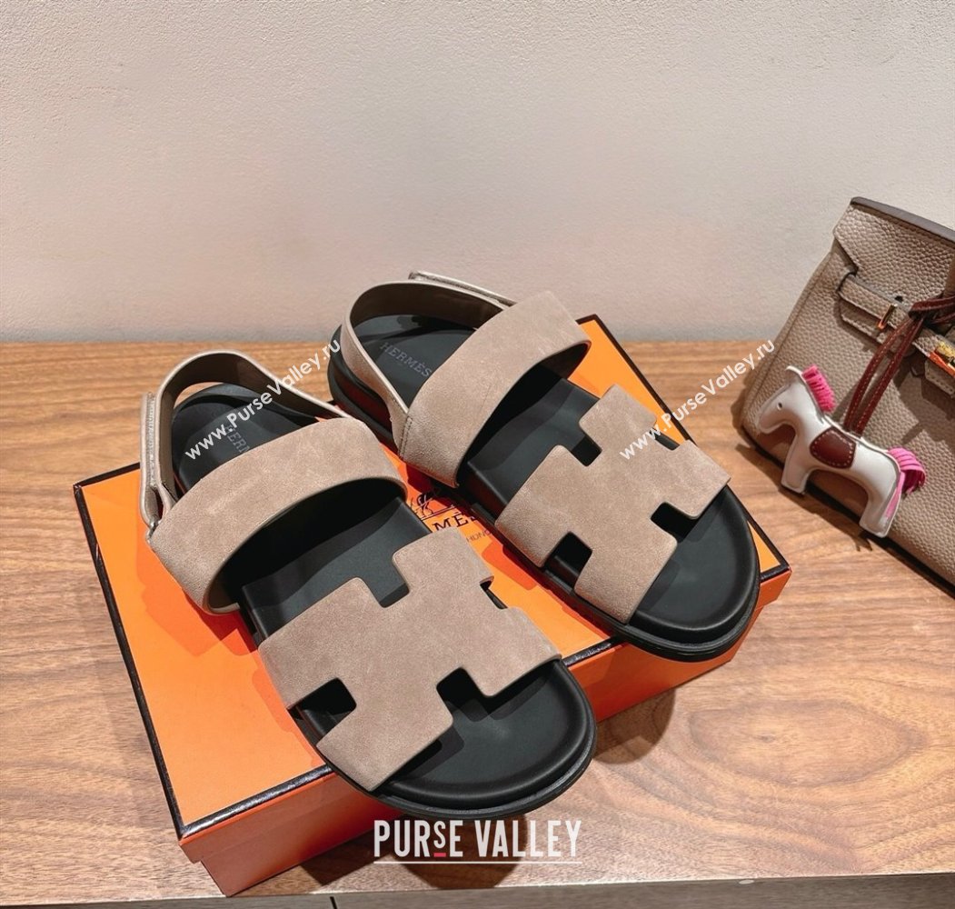 Hermes Genius Strap Sandals in Suede Grey 2025 H082011 (XC-250820177)