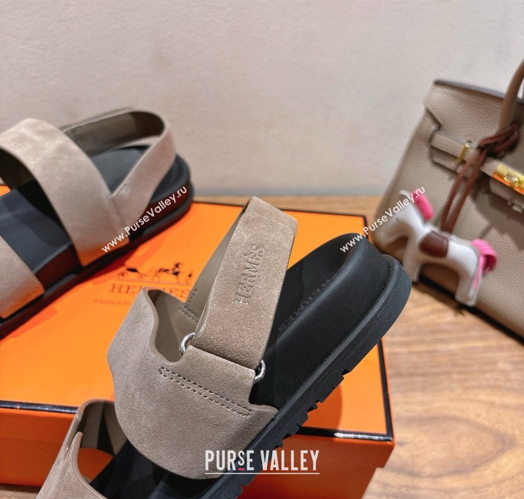 Hermes Genius Strap Sandals in Suede Grey 2025 H082011 (XC-250820177)