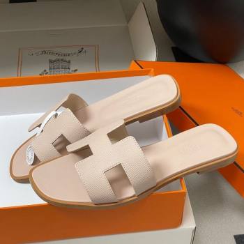 Hermes Oran Classic Flat Slides Sandal in Palm-Grained Calfskin Nude 2025 0819 (MD-250819003)