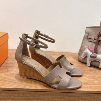 Hermes Legend Wedge Sandals 7cm in Grained Calfskin Grey 2025 (XC-250820135)