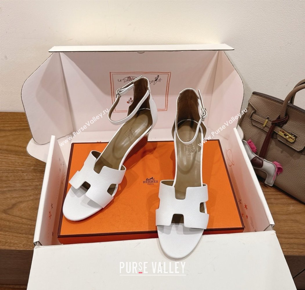 Hermes Legend Wedge Sandals 7cm in Grained Calfskin White 2025 (XC-250820136)