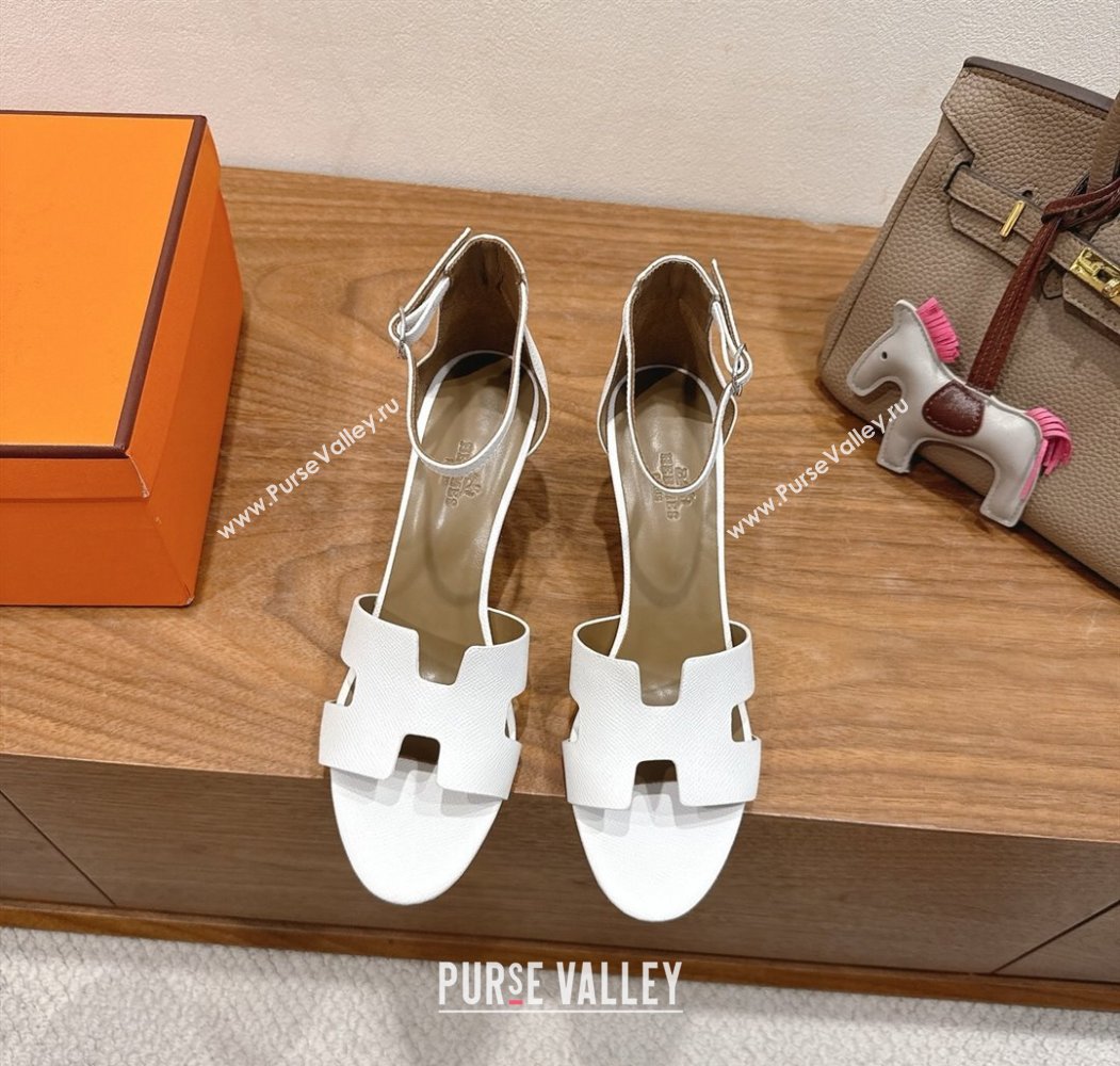 Hermes Legend Wedge Sandals 7cm in Grained Calfskin White 2025 (XC-250820136)