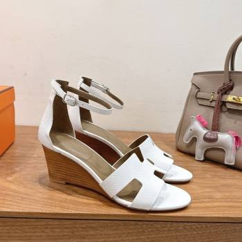 Hermes Legend Wedge Sandals 7cm in Grained Calfskin White 2025 (XC-250820136)