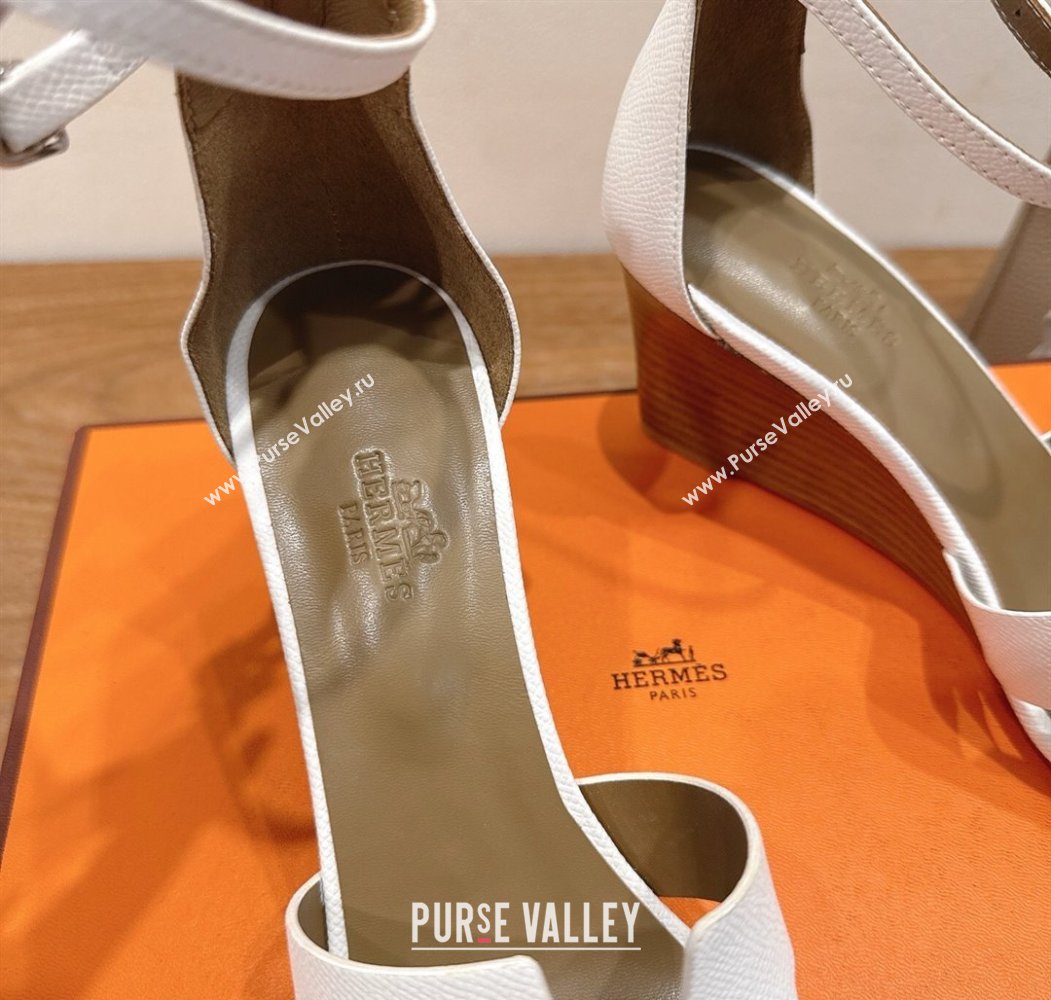 Hermes Legend Wedge Sandals 7cm in Grained Calfskin White 2025 (XC-250820136)