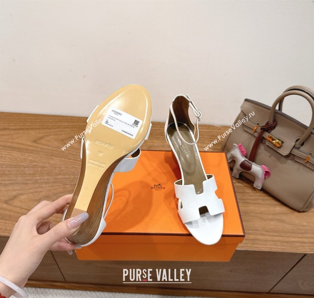 Hermes Legend Wedge Sandals 7cm in Grained Calfskin White 2025 (XC-250820136)
