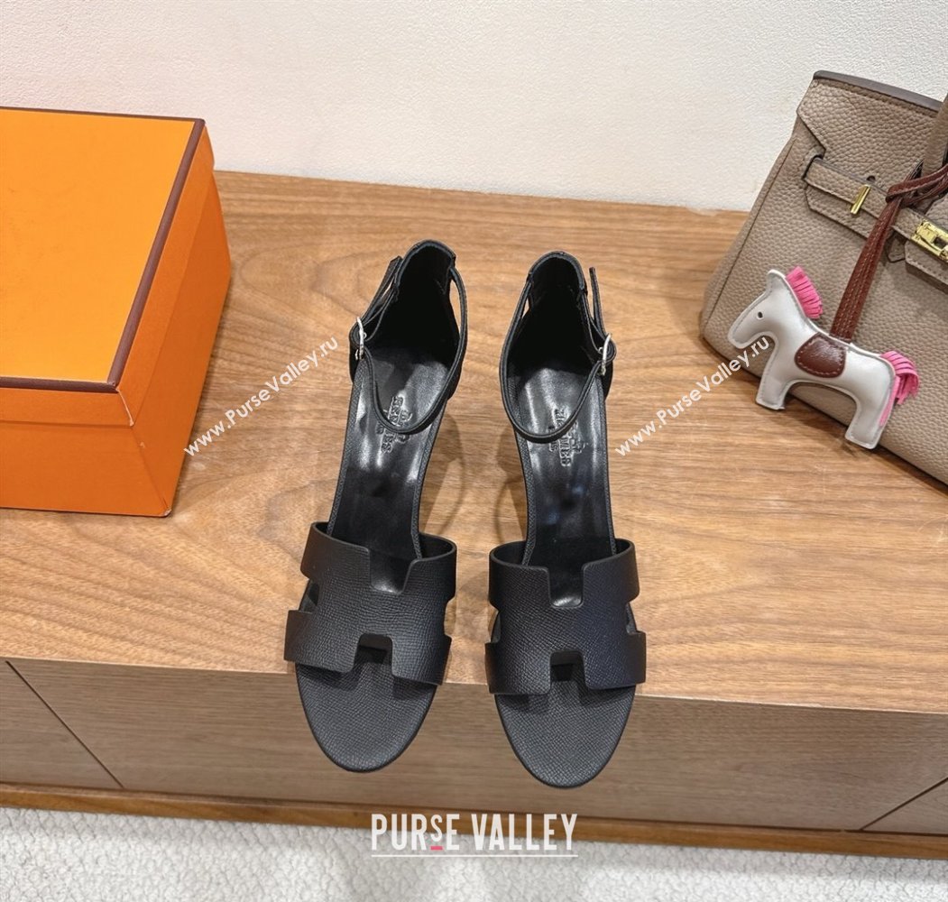 Hermes Legend Wedge Sandals 7cm in Grained Calfskin Black 2025 (XC-250820137)