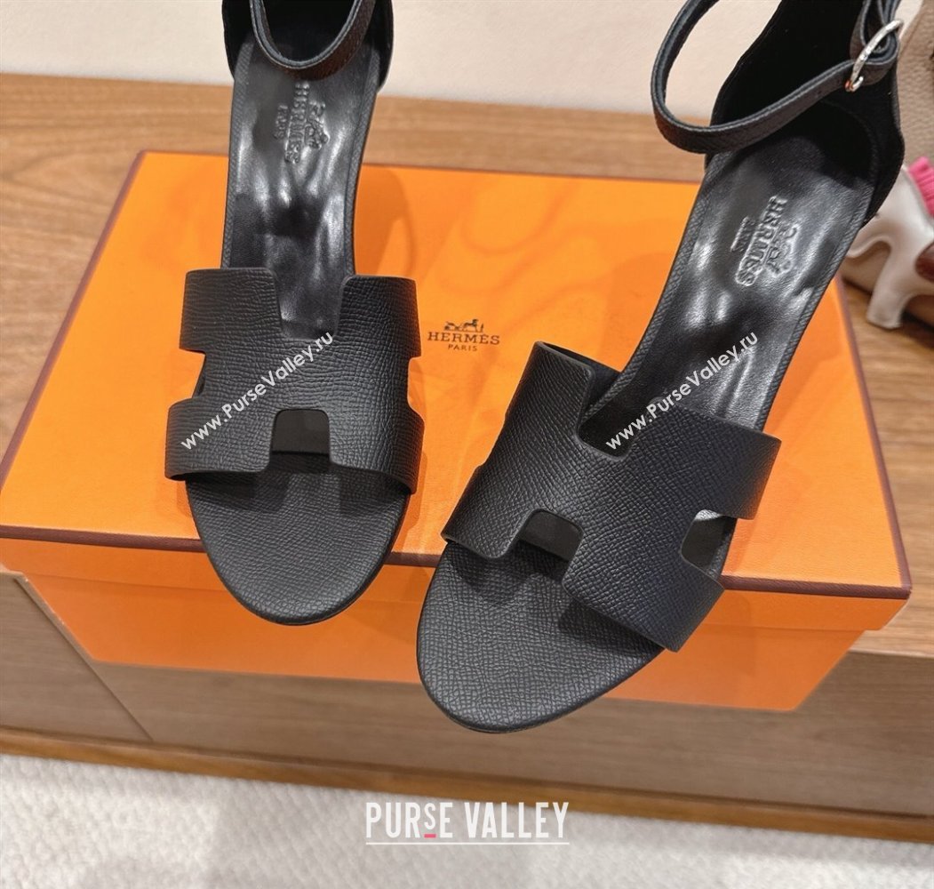 Hermes Legend Wedge Sandals 7cm in Grained Calfskin Black 2025 (XC-250820137)