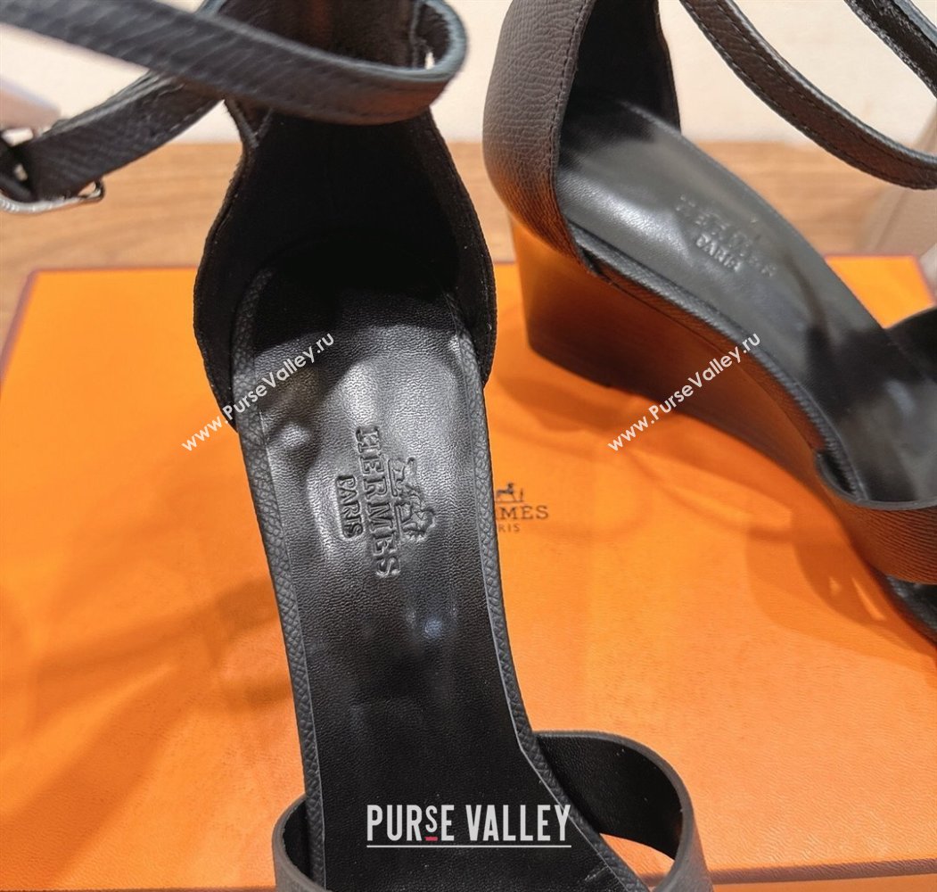 Hermes Legend Wedge Sandals 7cm in Grained Calfskin Black 2025 (XC-250820137)