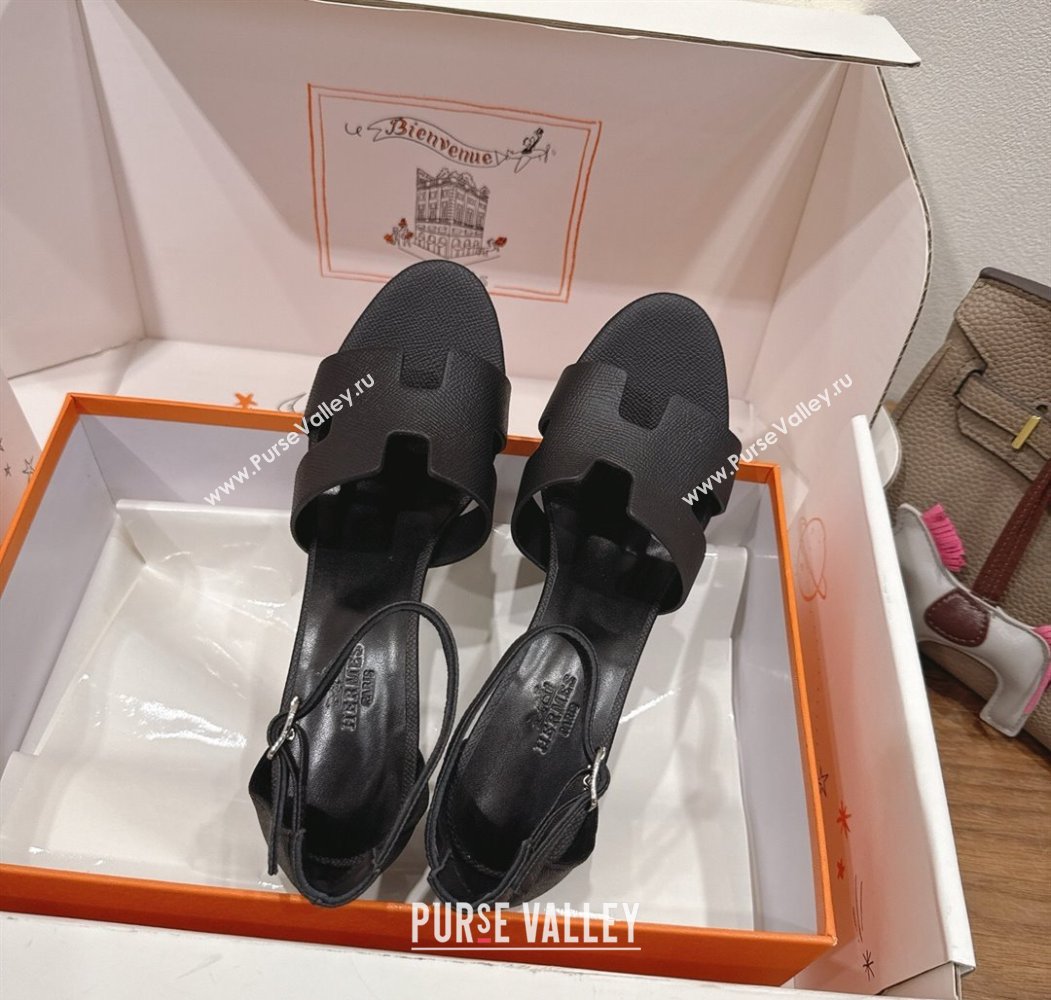 Hermes Legend Wedge Sandals 7cm in Grained Calfskin Black 2025 (XC-250820137)