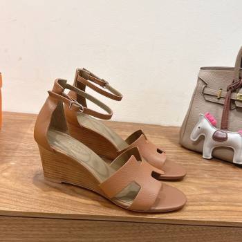 Hermes Legend Wedge Sandals 7cm in Grained Calfskin Brown 2025 (XC-250820138)