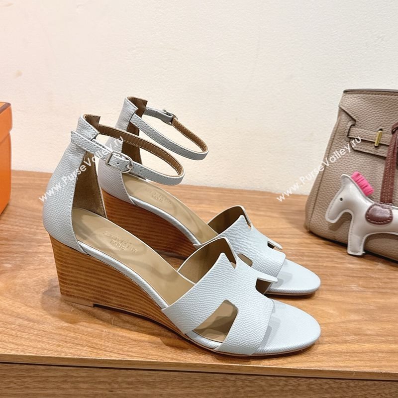Hermes Legend Wedge Sandals 7cm in Grained Calfskin Grey 2025 (XC-250820139)