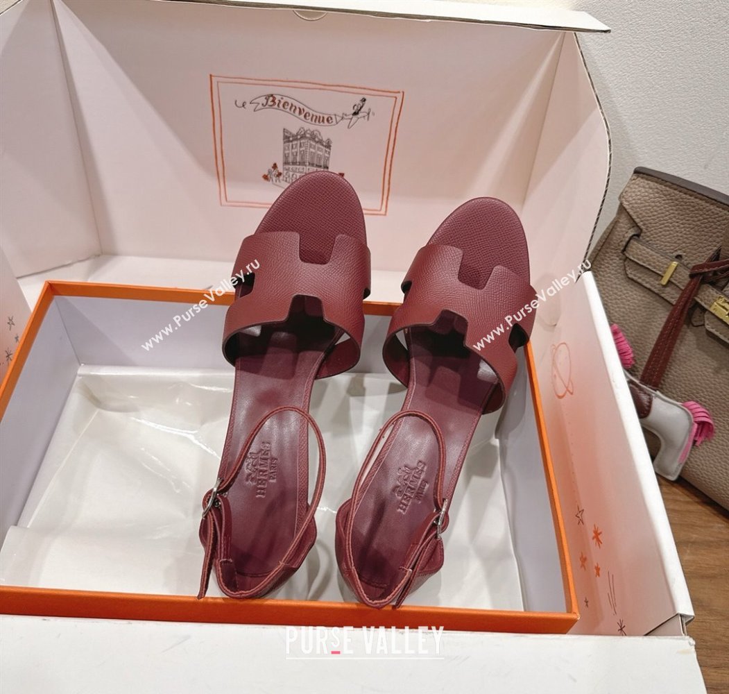 Hermes Legend Wedge Sandals 7cm in Grained Calfskin Burgundy 2025 (XC-250820140)
