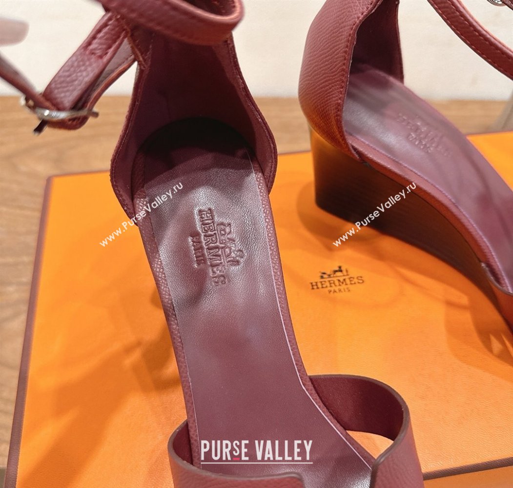 Hermes Legend Wedge Sandals 7cm in Grained Calfskin Burgundy 2025 (XC-250820140)
