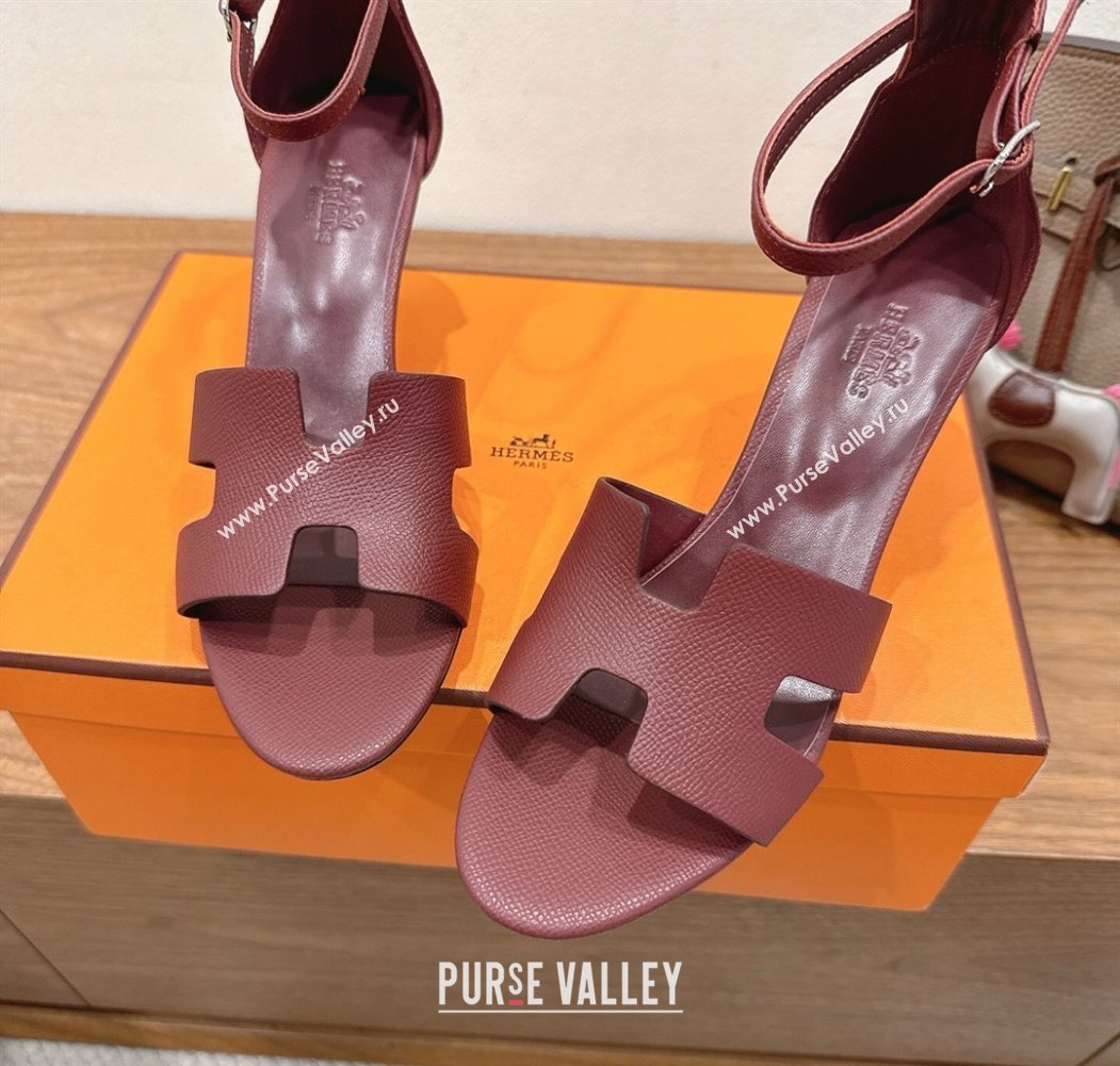 Hermes Legend Wedge Sandals 7cm in Grained Calfskin Burgundy 2025 (XC-250820140)