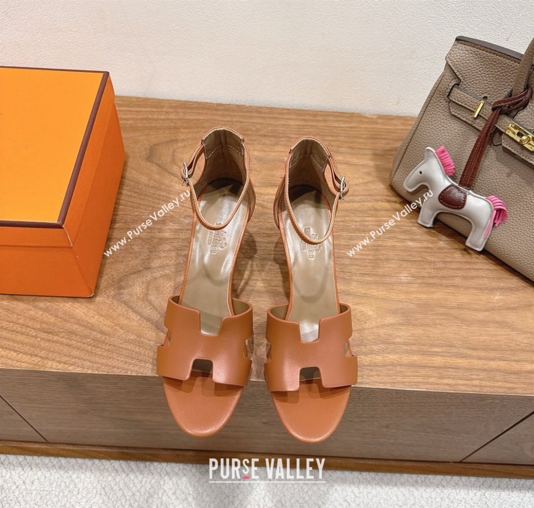 Hermes Legend Wedge Sandals 7cm in Calfskin Leather Brown 2025 (XC-250820126)