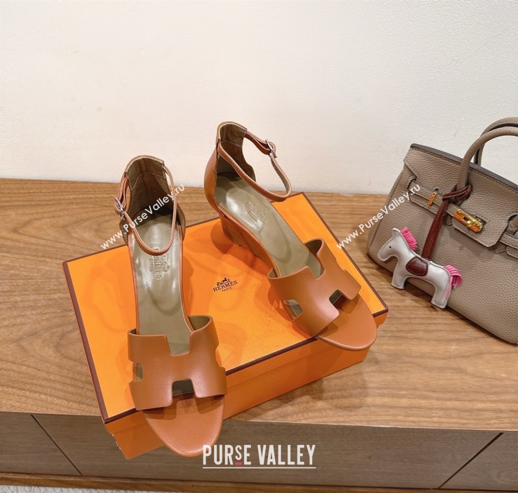 Hermes Legend Wedge Sandals 7cm in Calfskin Leather Brown 2025 (XC-250820126)