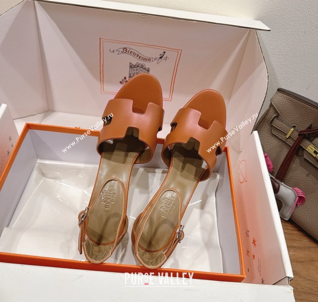 Hermes Legend Wedge Sandals 7cm in Calfskin Leather Brown 2025 (XC-250820126)