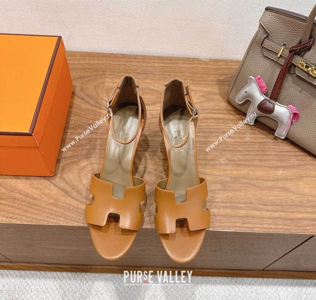 Hermes Legend Wedge Sandals 7cm in Calfskin Leather Brown 2025 (XC-250820128)