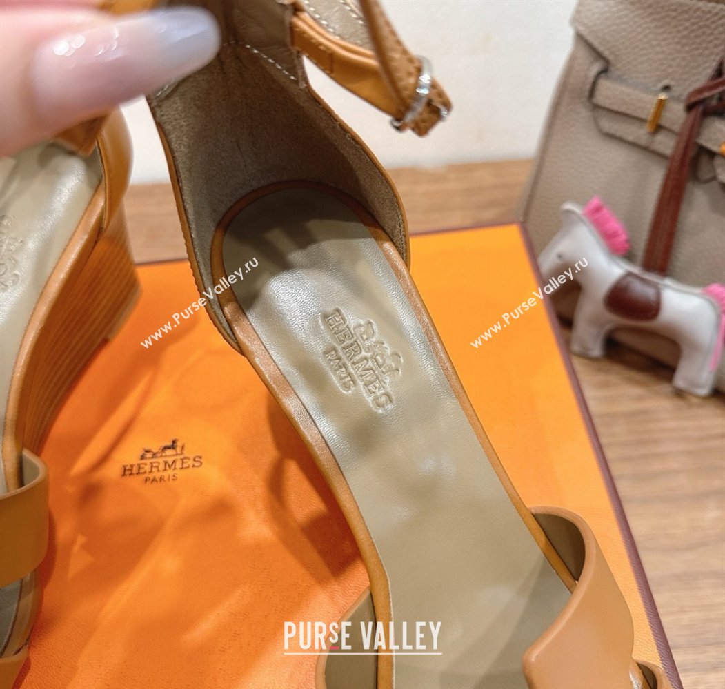 Hermes Legend Wedge Sandals 7cm in Calfskin Leather Brown 2025 (XC-250820128)