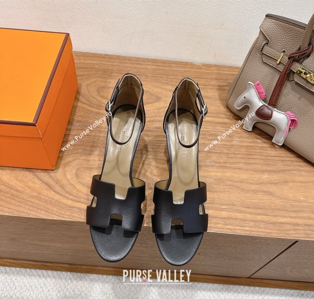 Hermes Legend Wedge Sandals 7cm in Calfskin Leather Black 2025 (XC-250820129)