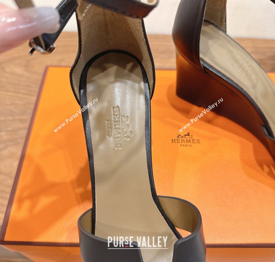 Hermes Legend Wedge Sandals 7cm in Calfskin Leather Black 2025 (XC-250820129)
