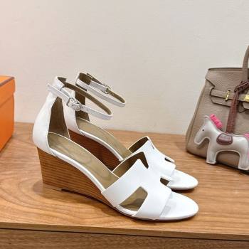 Hermes Legend Wedge Sandals 7cm in Calfskin Leather White 2025 (XC-250820130)