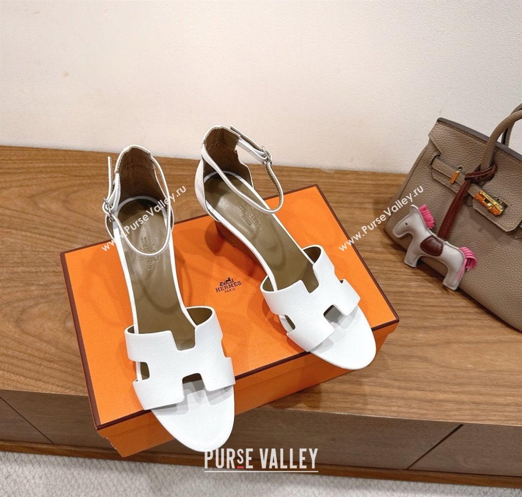 Hermes Legend Wedge Sandals 7cm in Calfskin Leather White 2025 (XC-250820130)