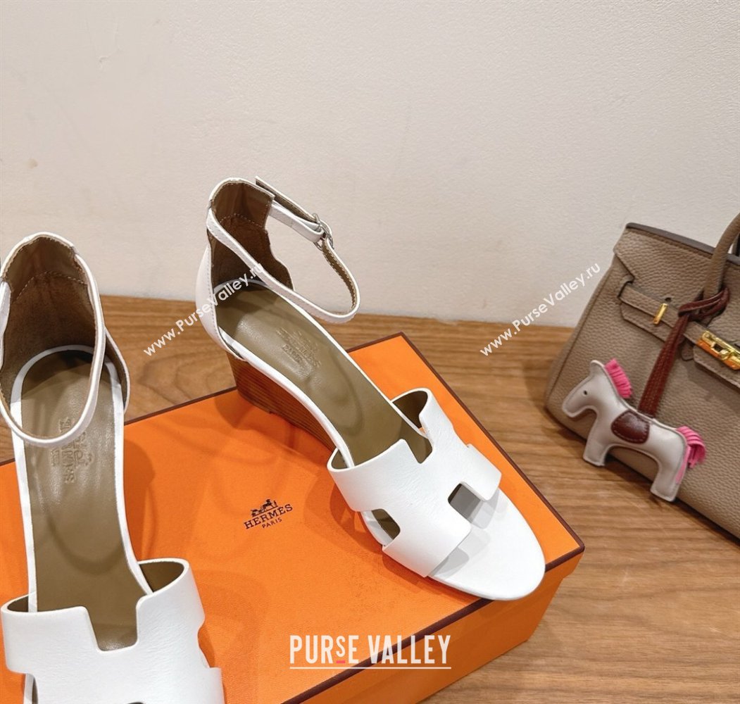 Hermes Legend Wedge Sandals 7cm in Calfskin Leather White 2025 (XC-250820130)