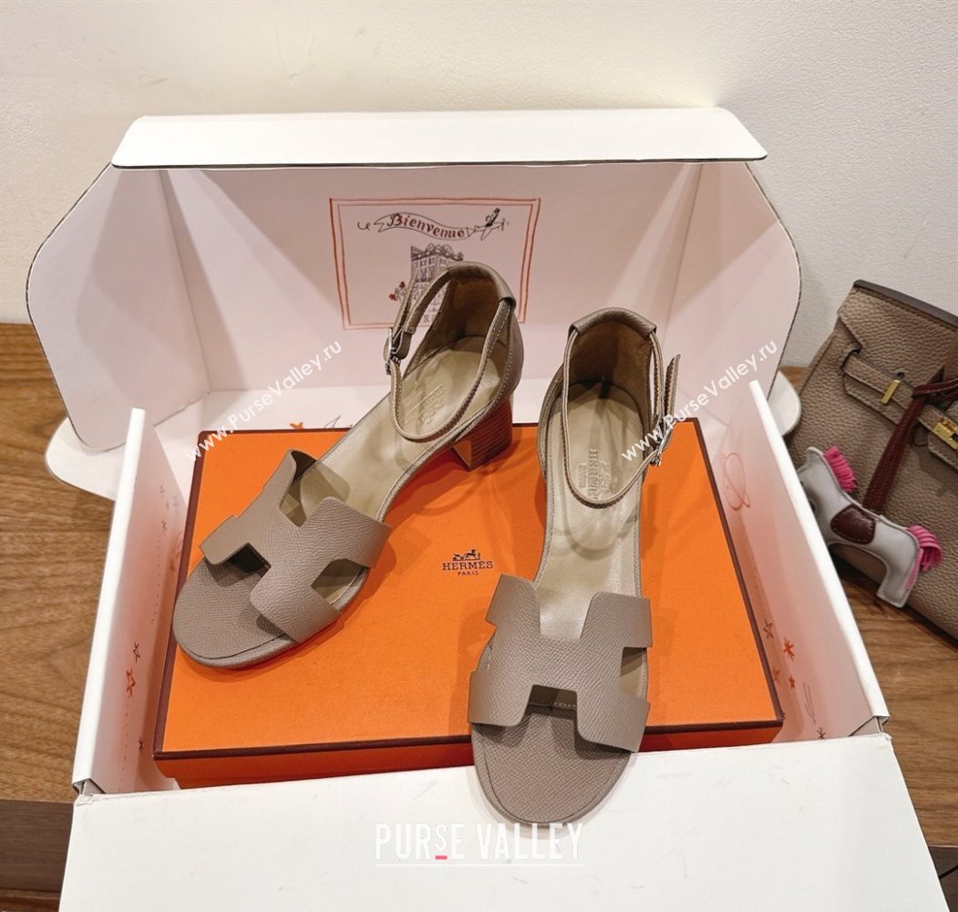 Hermes Encens Heel Sandals 5cm in Epsom Calfskin Elephant 2025 H082012 (XC-250820178)