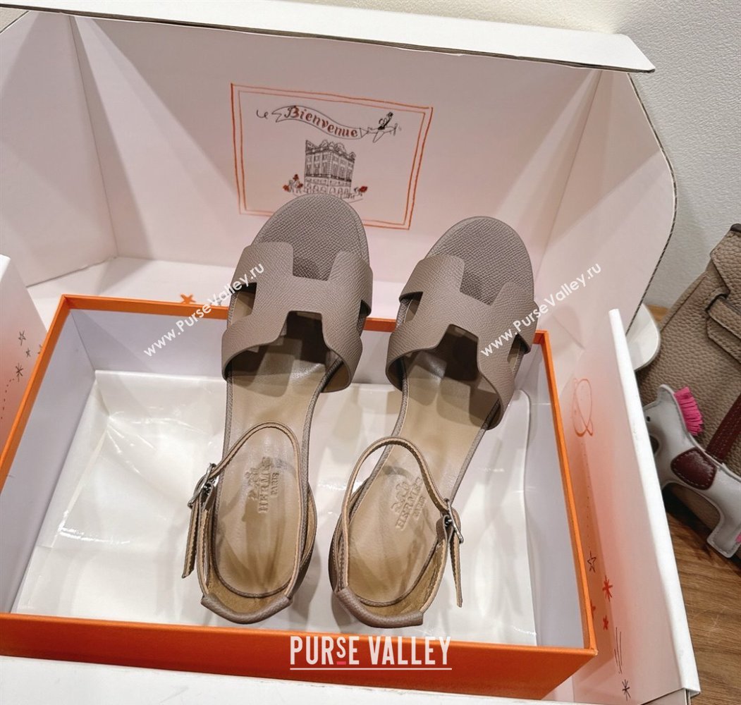 Hermes Encens Heel Sandals 5cm in Epsom Calfskin Elephant 2025 H082012 (XC-250820178)