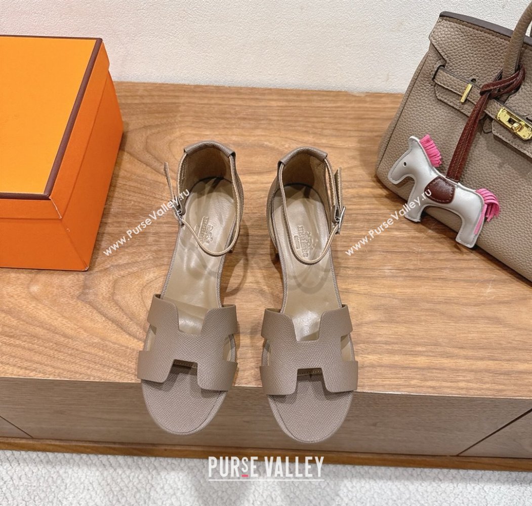 Hermes Encens Heel Sandals 5cm in Epsom Calfskin Elephant 2025 H082012 (XC-250820178)