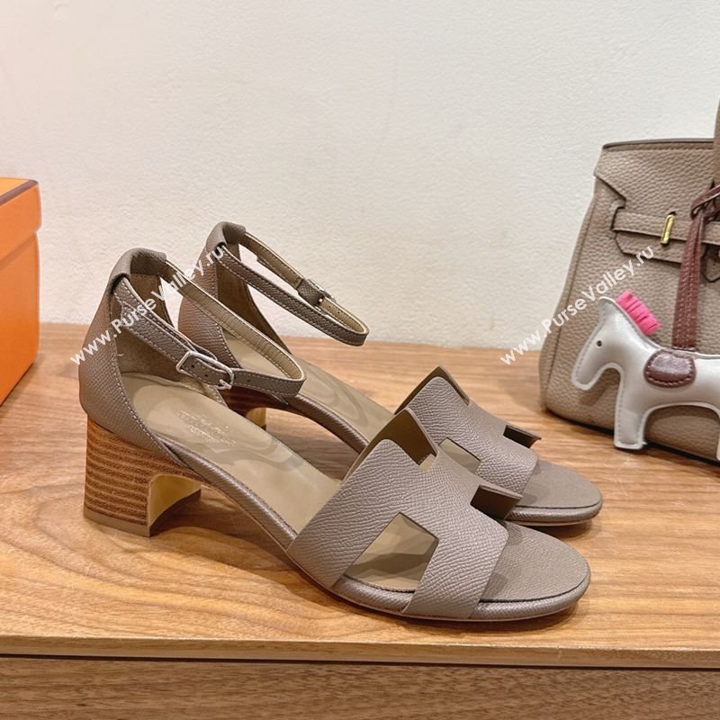 Hermes Encens Heel Sandals 5cm in Epsom Calfskin Elephant 2025 H082012 (XC-250820178)