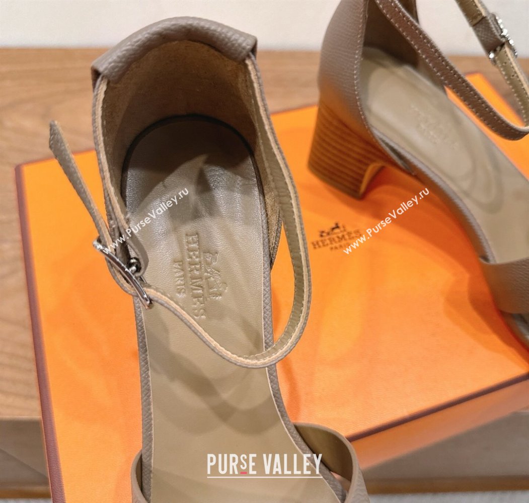 Hermes Encens Heel Sandals 5cm in Epsom Calfskin Elephant 2025 H082012 (XC-250820178)