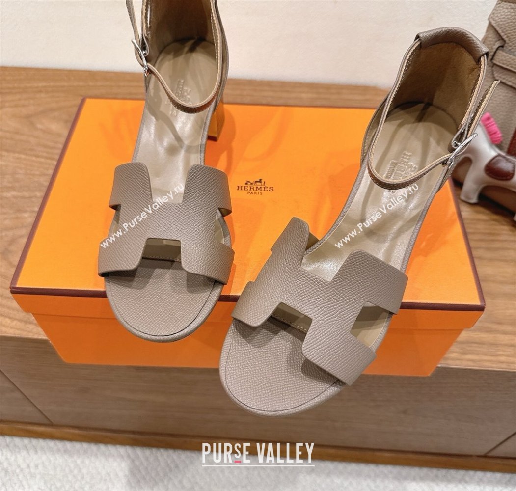 Hermes Encens Heel Sandals 5cm in Epsom Calfskin Elephant 2025 H082012 (XC-250820178)