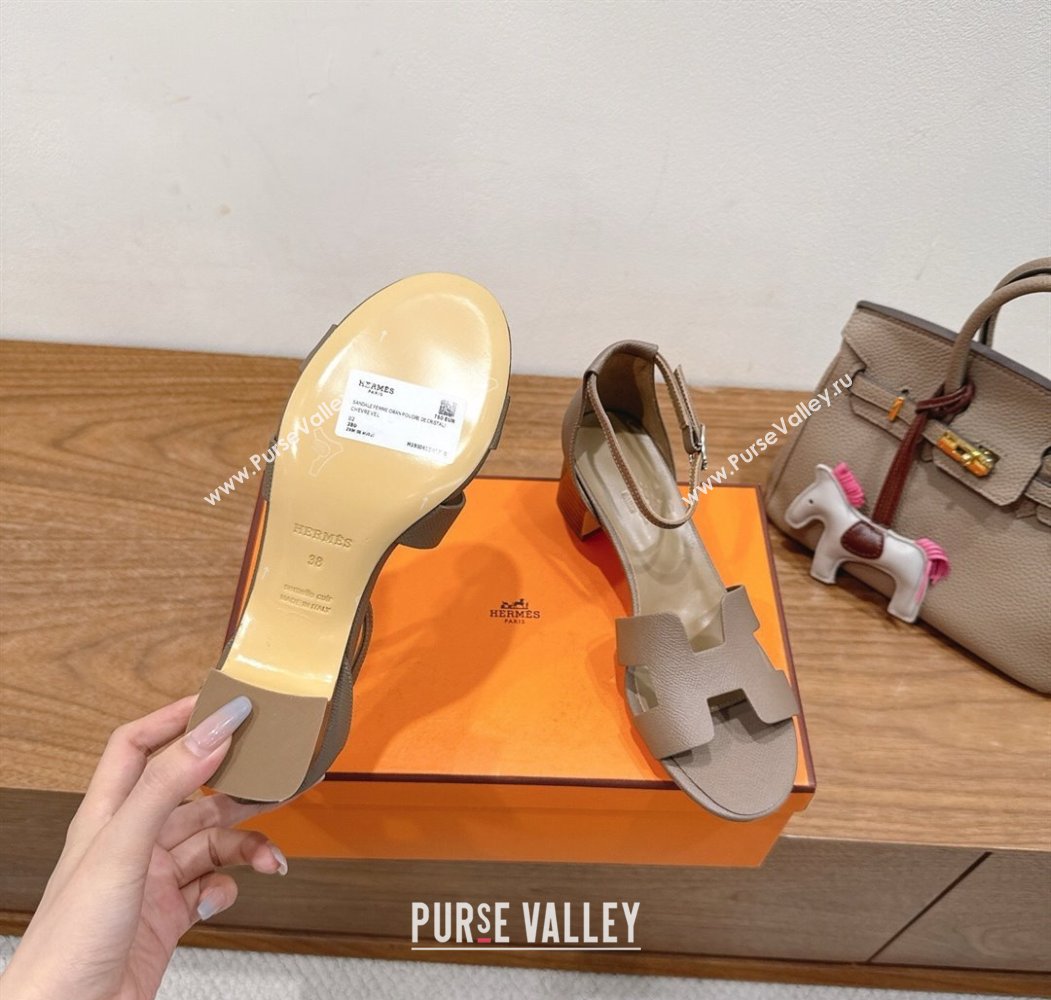 Hermes Encens Heel Sandals 5cm in Epsom Calfskin Elephant 2025 H082012 (XC-250820178)