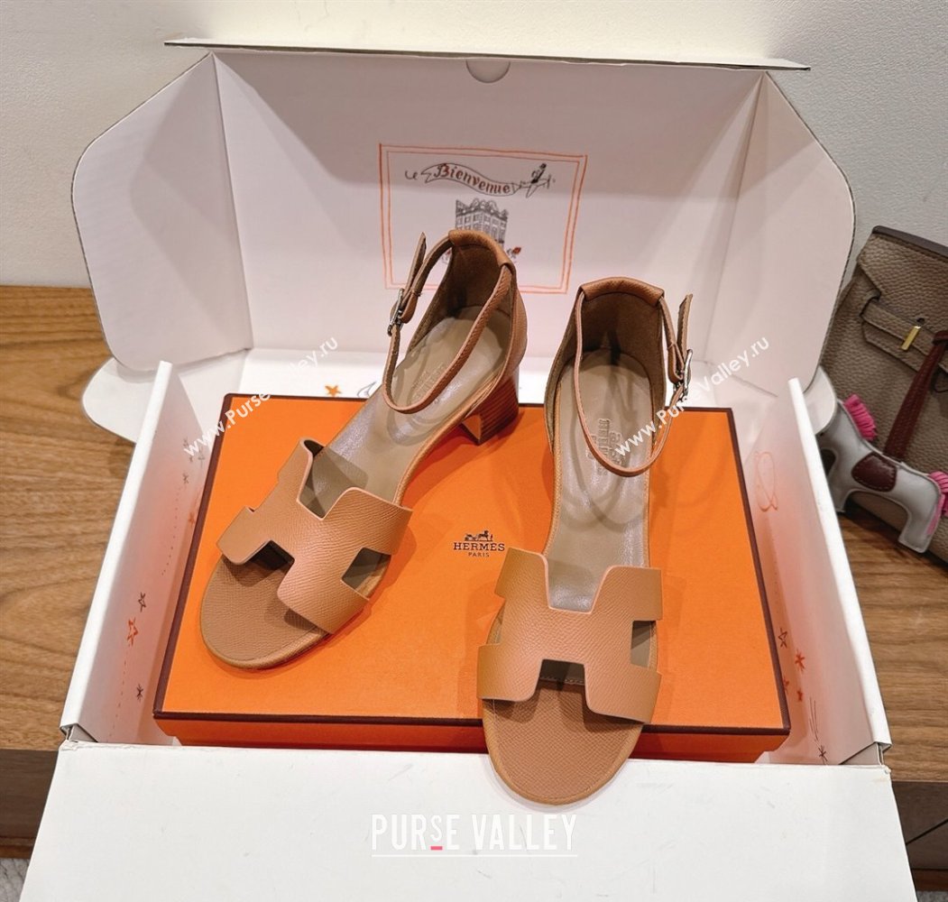 Hermes Encens Heel Sandals 5cm in Epsom Calfskin Brown 2025 H082012 (XC-250820180)