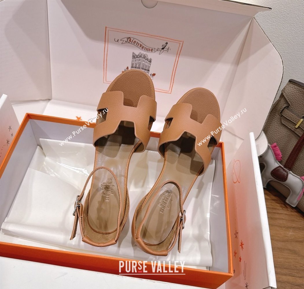 Hermes Encens Heel Sandals 5cm in Epsom Calfskin Brown 2025 H082012 (XC-250820180)