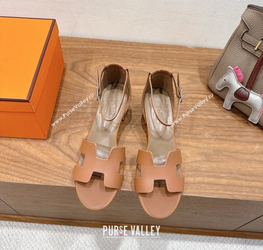 Hermes Encens Heel Sandals 5cm in Epsom Calfskin Brown 2025 H082012 (XC-250820180)