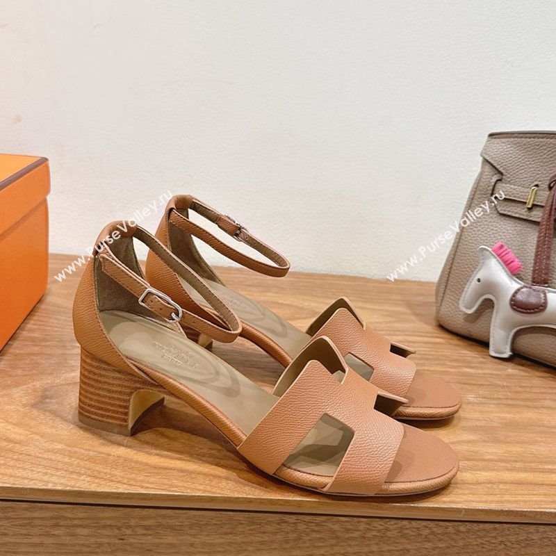 Hermes Encens Heel Sandals 5cm in Epsom Calfskin Brown 2025 H082012 (XC-250820180)