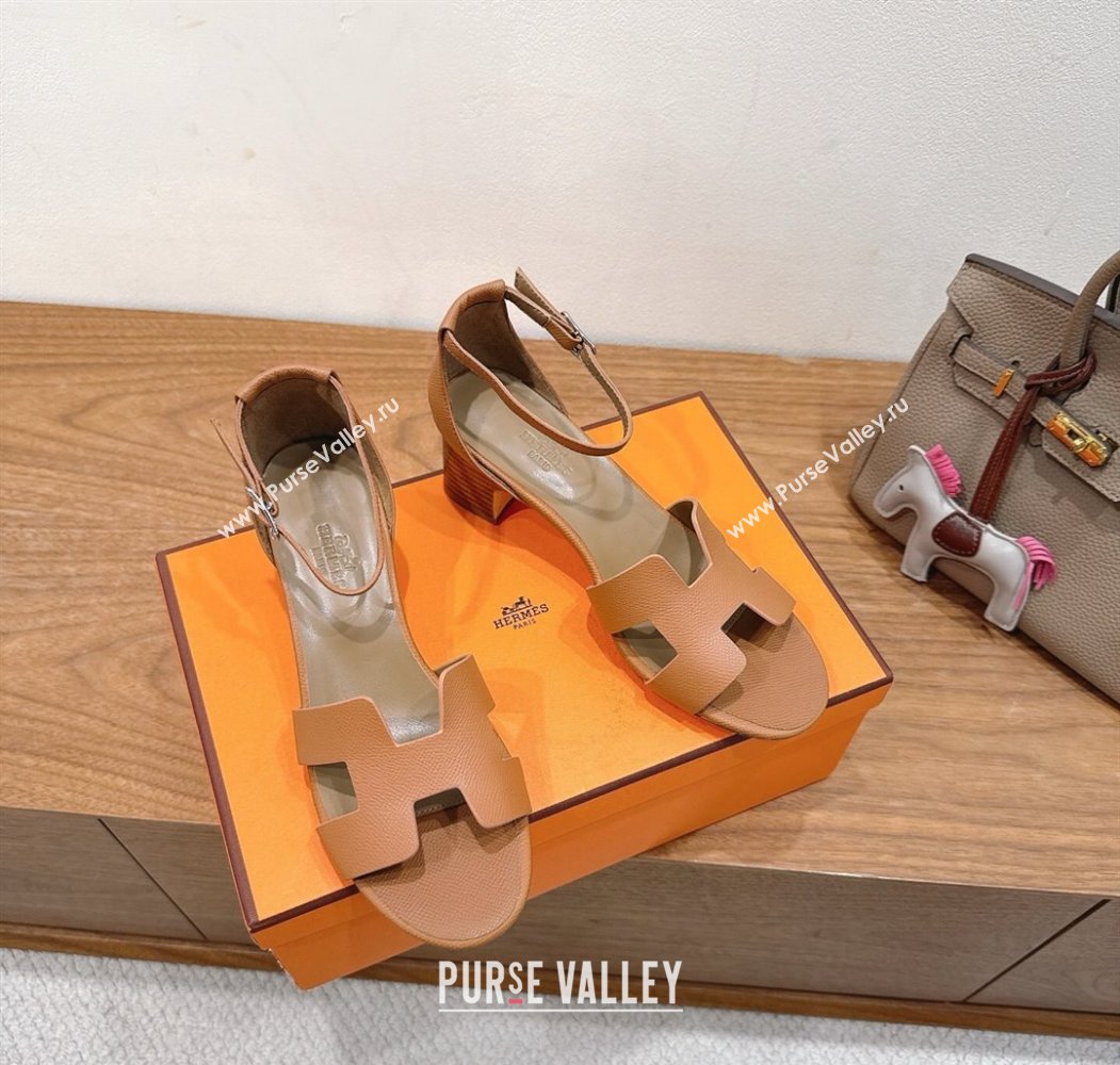 Hermes Encens Heel Sandals 5cm in Epsom Calfskin Brown 2025 H082012 (XC-250820180)