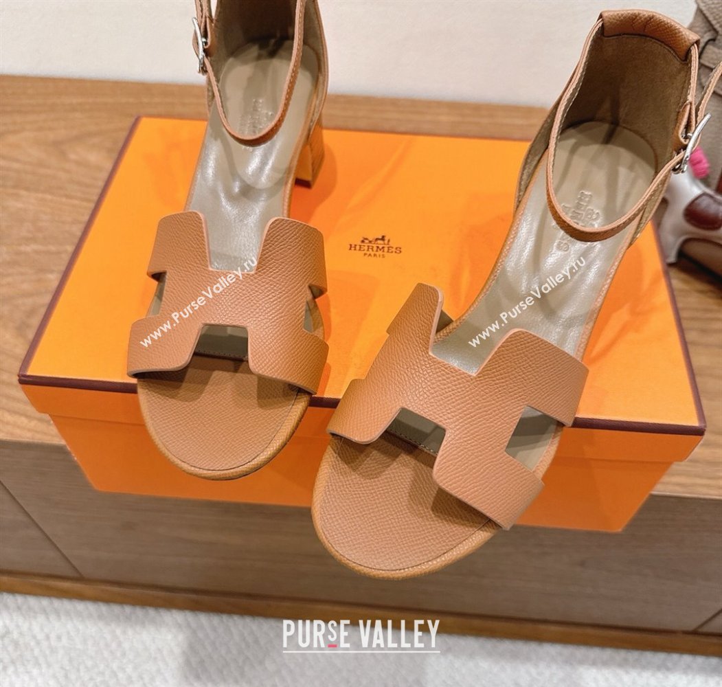 Hermes Encens Heel Sandals 5cm in Epsom Calfskin Brown 2025 H082012 (XC-250820180)