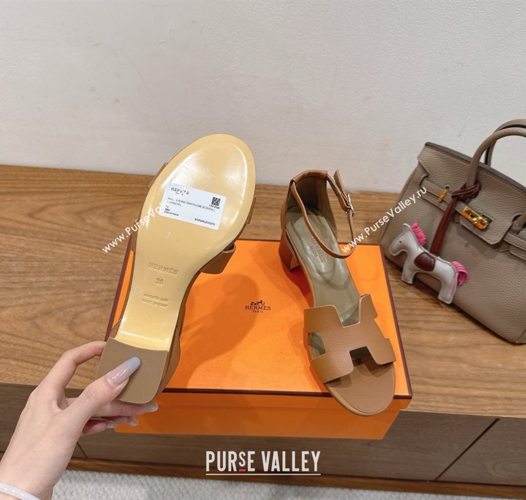 Hermes Encens Heel Sandals 5cm in Epsom Calfskin Brown 2025 H082012 (XC-250820180)