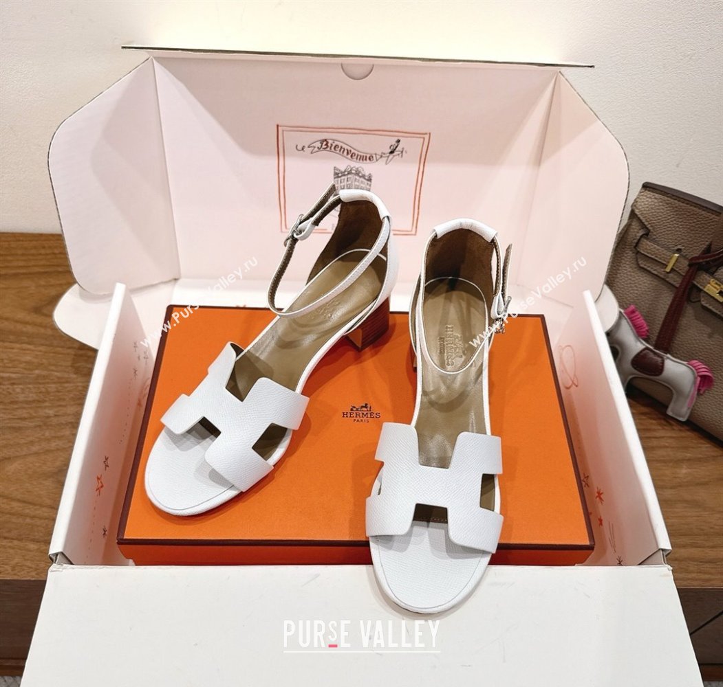 Hermes Encens Heel Sandals 5cm in Epsom Calfskin White 2025 H082012 (XC-250820181)